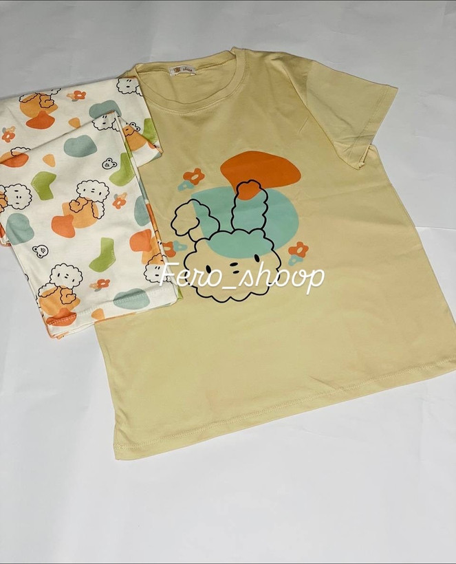 ست تیشرت و شلوار دخترانه ،شلوارطرح دار ،فری سایز ۴۴