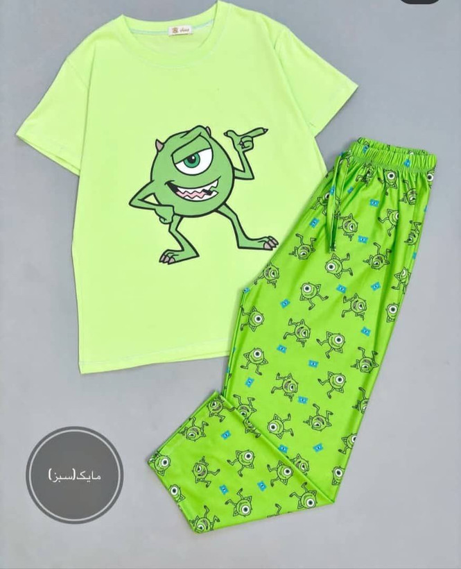 ست تیشرت و شلوار انیمیشنی طرح مایک ،دخترانه ،فری سایز تا۴۴