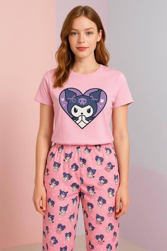 ست تیشرت و شلوار انیمیشنی طرح کرومی ،دخترانه فری سایز تا ۴۴